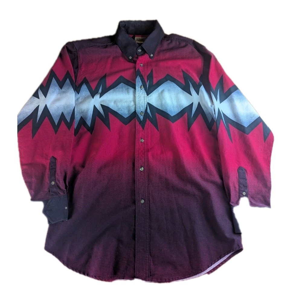 Express Rider Shirt Mens Medium Cowboy Western Rodeo Geometric Aztec Button Up